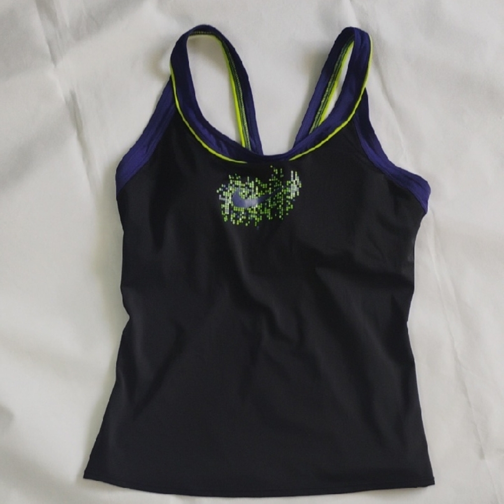 Nike Black Blue Athletic Tank / Swim Top Size 12 Activewear Sporty Athleisure